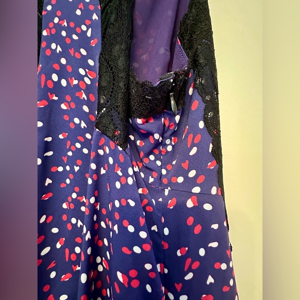 Koche Paris Slip Dress Size EU 34 (XS/S)-Lace Trim Purple with Polka Dots - Picture 4 of 4